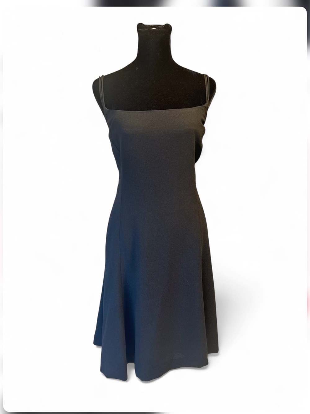 LINDA ALLARD ELLEN TRACY Black Midi Dress L, with Spaghetti Straps And Zipper